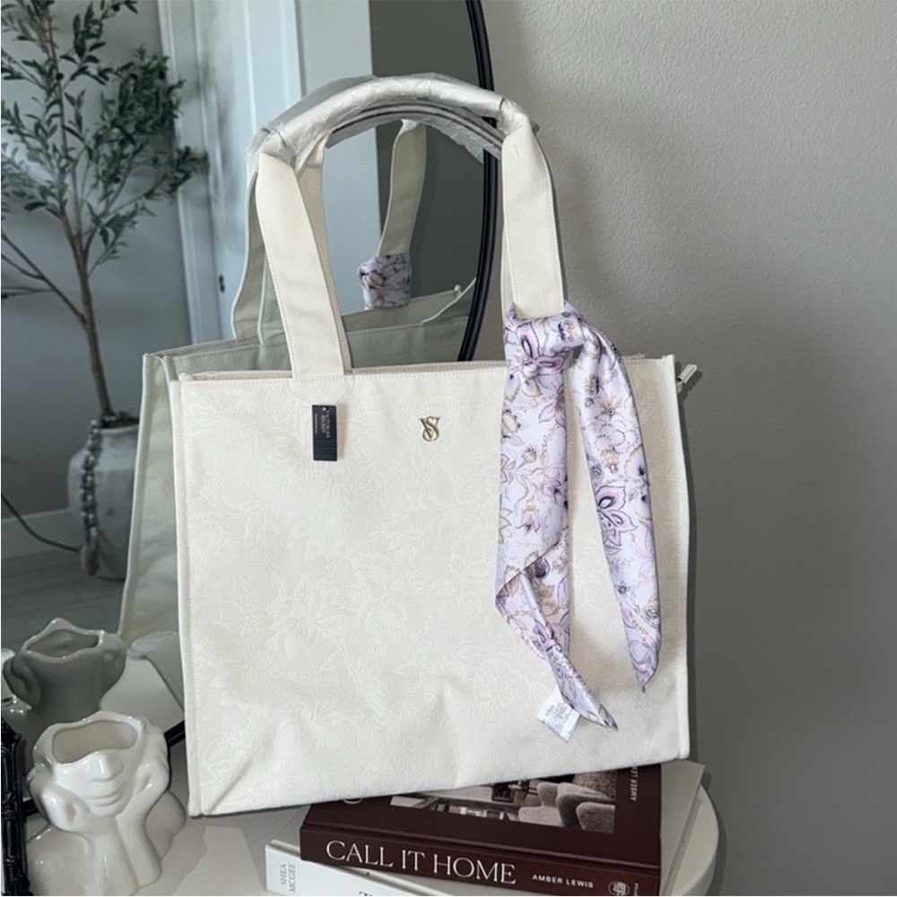 Victoria's Secret Cream and Purple Tote Bag